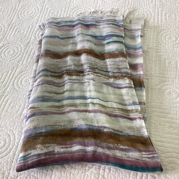 NWT J. Jill Pure Jill Cotton & Linen Striped Scarf With Fringe Details - Picture 9 of 11